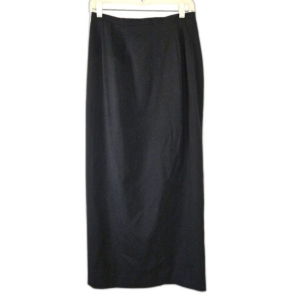 Vintage 100% Wool Black Wrap Maxi Pencil Skirt Dark Academia Size 8